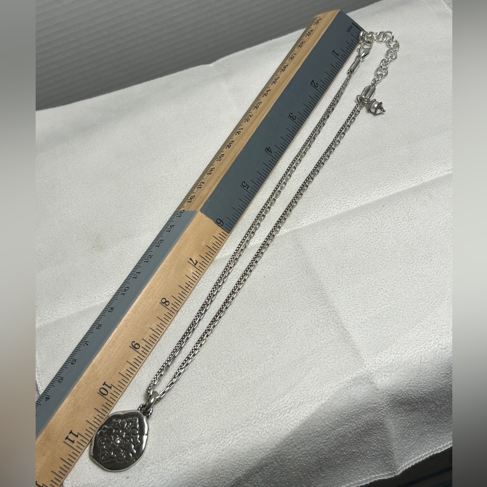 Brighton Double Strand Oval Pendant Necklace Silver Plated Single Clear Crystal - Picture 6 of 10